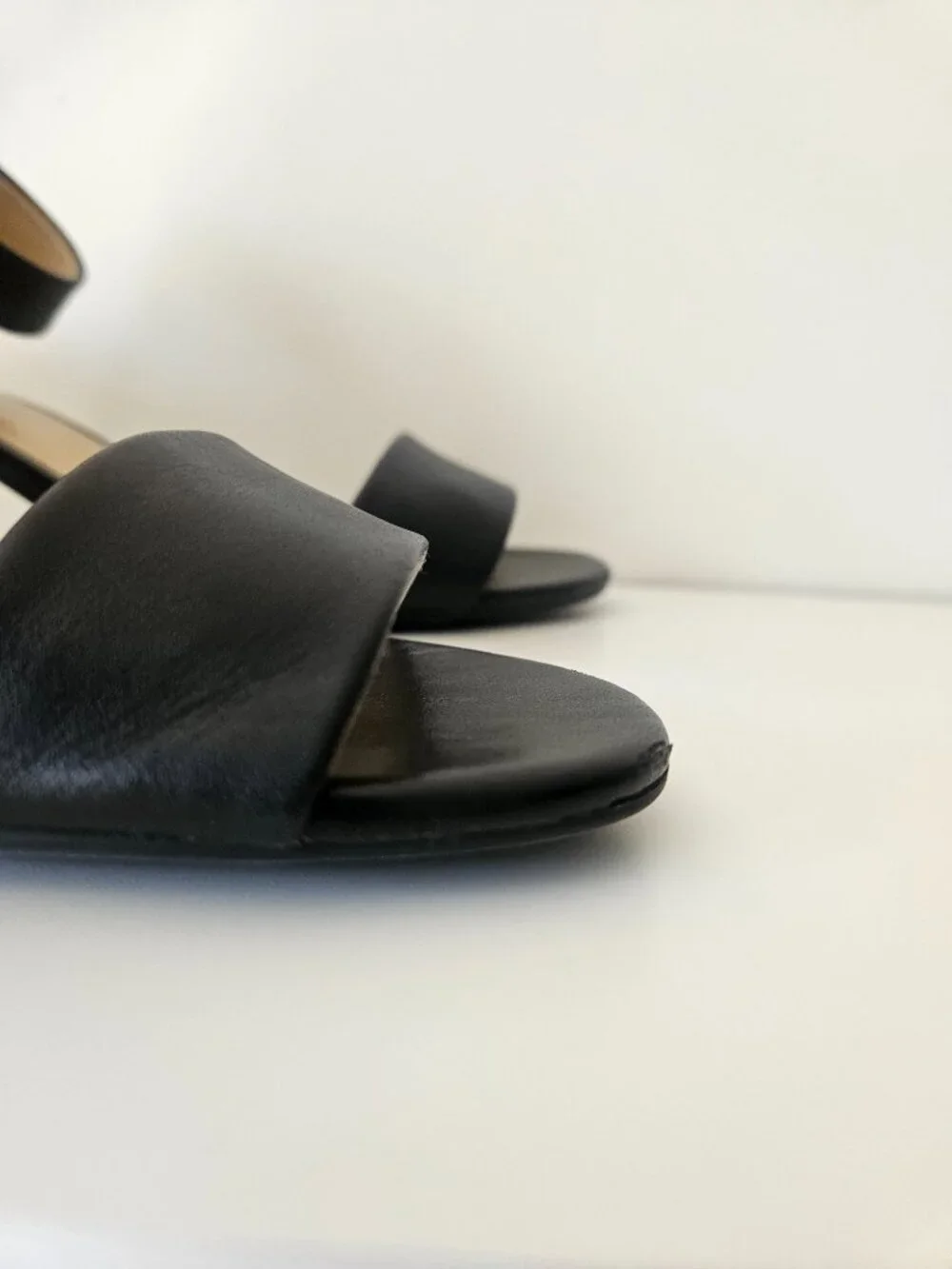 Michael Kors Black Leather Block Heel Ankle Strap Sandals, Size 7.5